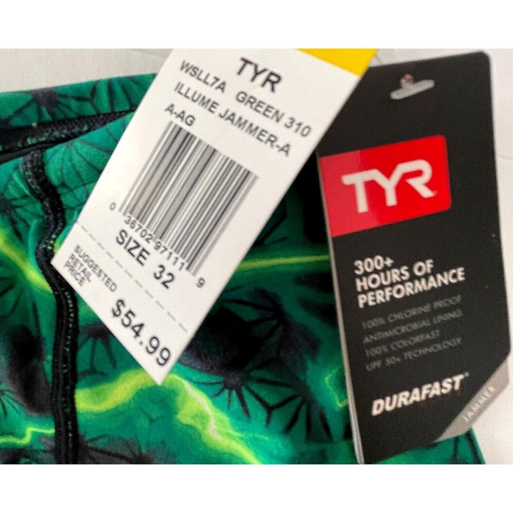 TYR Durafast Lite ILLUME Allover Jammer Men Swim Black Green Size 32 - $54 - Picture 3 of 7